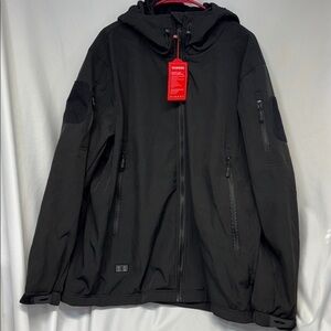 TACVASEN heated full zip up soft shelled lined Black Hooded Jacket 2XL